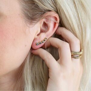 Black Onyx Ear Crawlers Gold Plated Silver Earrings